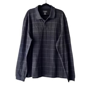 Van Heusen Polo Shirt‎ Men's Gray Plaid Cotton Collared Long Sleeve Size XXL